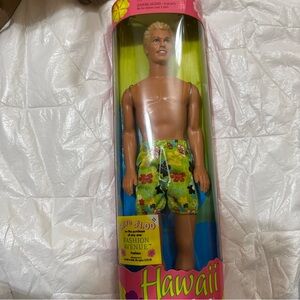 1999 Mattel Hawaii Ken Doll with Green and Red Floral Shorts